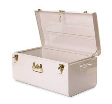 Boş bir bavul beyaza izole edilmiş.