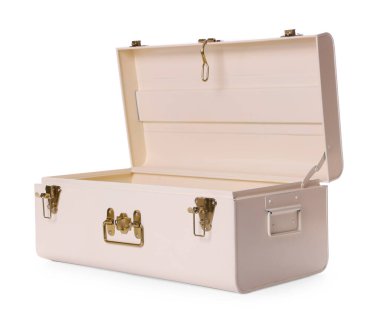 Boş bir bavul beyaza izole edilmiş.