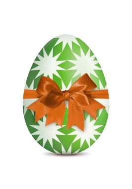 Yeşil Paskalya yumurtası deseni ve yayı beyaza izole edilmiş.