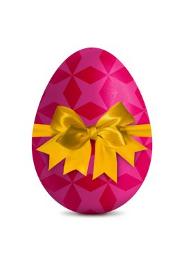 Renkli Paskalya yumurtası, deseni ve yayı beyaza izole edilmiş.