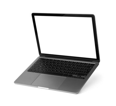 Boş ekranlı modern dizüstü bilgisayar beyaz ekranda izole edildi