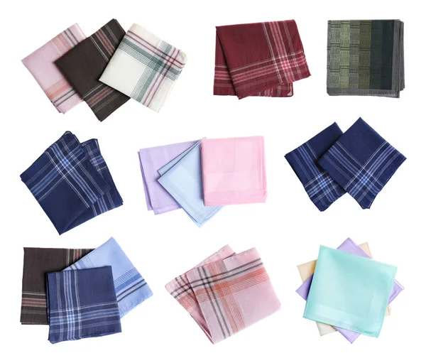 Farklı kumaştan mendiller beyaz ve sette izole edilmiş.