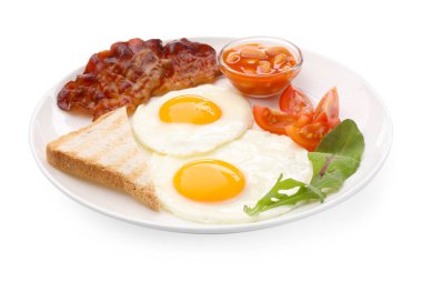 Lezzetli geleneksel İngiliz kahvaltısı beyaz üzerine izole