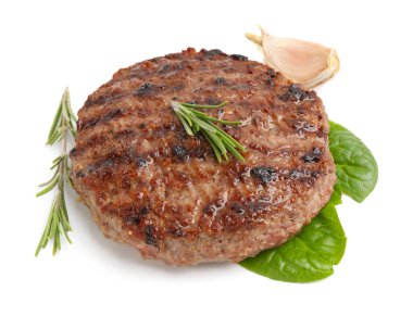 Lezzetli ızgara et köftesi, ıspanak, biberiye ve sarımsak.