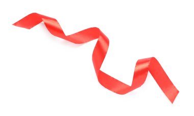 Güzel kırmızı kurdele beyaza izole edilmiş, üst manzara