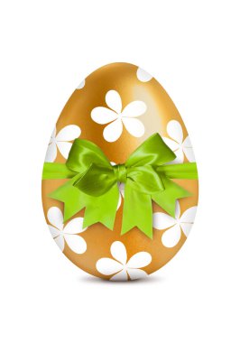 Beyaz yay ve desenli altın Paskalya yumurtası