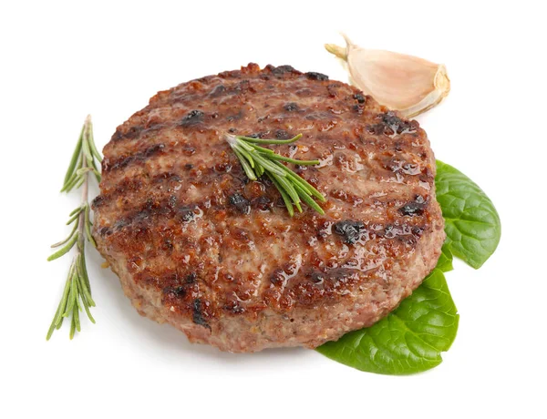 Lezzetli ızgara et köftesi, ıspanak, biberiye ve sarımsak.