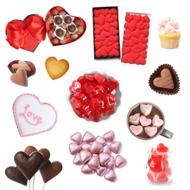 Sevgililer Günü şekerlemeleri beyaz sette izole edilmiş.