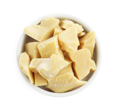 Kakaonun içindeki doğal kakao yağı beyaz, üstten görünüyor.