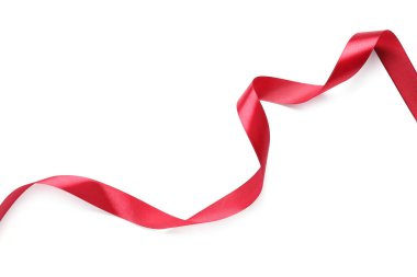 Güzel kırmızı kurdele beyaza izole edilmiş, üst manzara