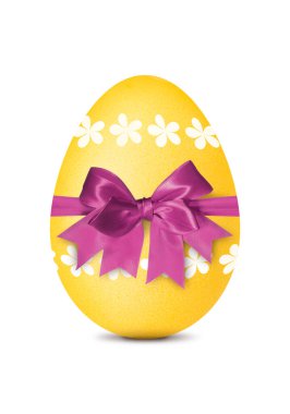 Sarı Paskalya yumurtası, deseni ve yayı beyaza izole edilmiş.