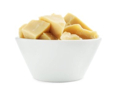 Beyaz tenceredeki doğal kakao yağı.