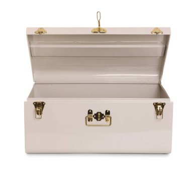 Boş bir bavul beyaza izole edilmiş.