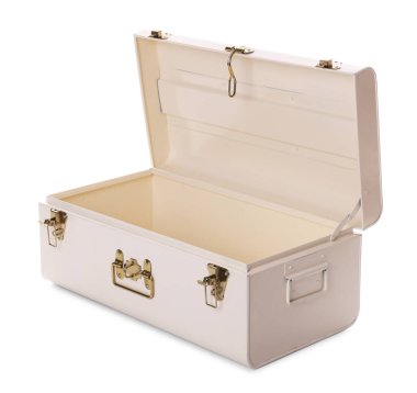 Boş bir bavul beyaza izole edilmiş.