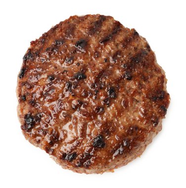 Lezzetli ızgara et köftesi beyaza izole edilmiş, üst manzara.