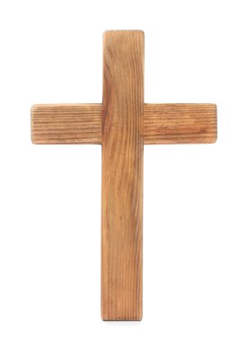 Paskalya niteliği. Tahta haç beyaz üzerine izole