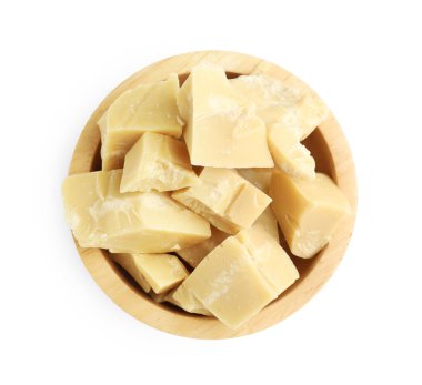 Kakaonun içindeki doğal kakao yağı beyaz, üstten görünüyor.