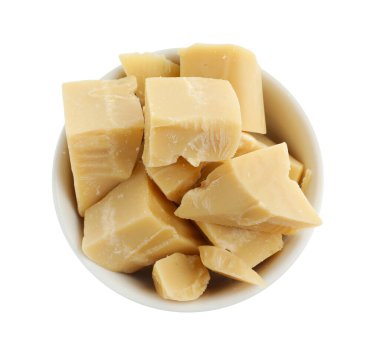 Kakaonun içindeki doğal kakao yağı beyaz, üstten görünüyor.