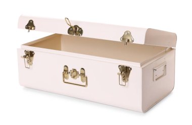 Boş bir bavul beyaza izole edilmiş.