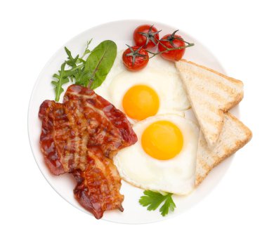 Beyaz manzaralı enfes geleneksel İngiliz kahvaltısı.