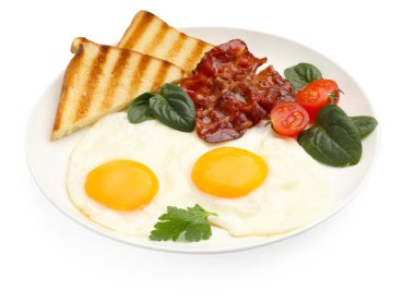 Yağda yumurta, pastırma, ıspanak, domates ve beyaz ekmek dilimleriyle nefis bir kahvaltı.