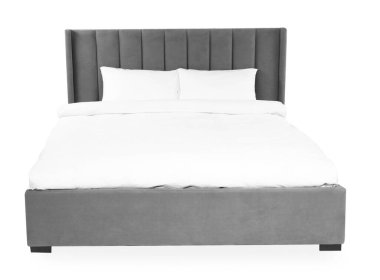 Beyaz çarşaflı büyük bir yatak.