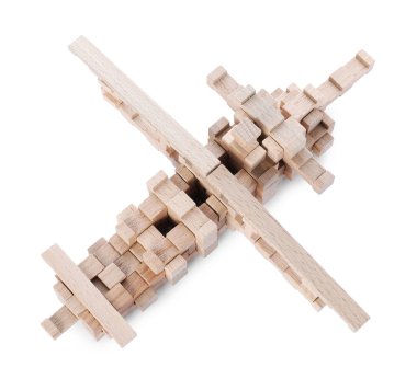 Tahta bloklardan yapılmış uçak beyaz, üst manzara