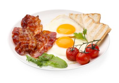 Lezzetli geleneksel İngiliz kahvaltısı beyaz üzerine izole