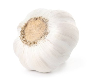 Bir taze sarımsak soğanı beyaza izole edilmiş.