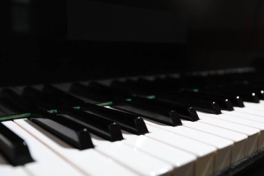 Piyano tuşlarının yakın görüntüsü. Müzik aleti