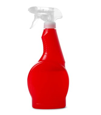 Sprey şişedeki bir tuvalet temizleyicisi beyaza izole edilmiş.