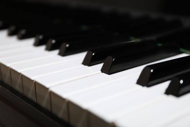 Piyano tuşlarının yakın görüntüsü. Müzik aleti