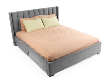 Beyaz çarşaflı büyük bir yatak.