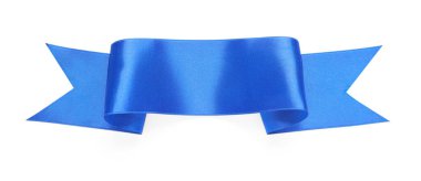 Güzel mavi kurdele beyaza izole edilmiş, yukarıda.