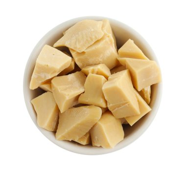 Kakaonun içindeki doğal kakao yağı beyaz, üstten görünüyor.