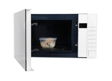 Çağdaş mikrodalga fırında pilav ve tavukla bembeyaz