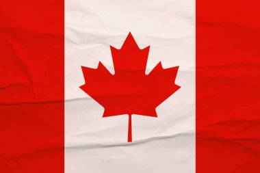 Arkaplan olarak buruşmuş kağıda akçaağaç yaprağı konmuş Kanada bayrağı