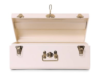 Boş bir bavul beyaza izole edilmiş.