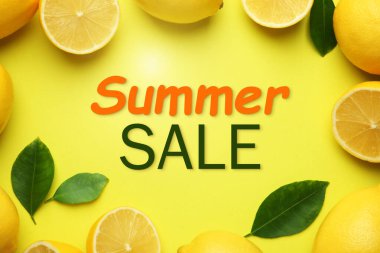 Sarı arka planda parlak taze limonlu el ilanı ya da afişi tasarımı.