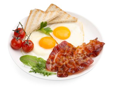 Lezzetli geleneksel İngiliz kahvaltısı beyaz üzerine izole