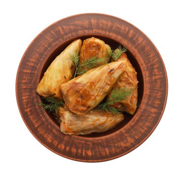 Lezzetli dolgulu lahana dürümleri, beyaz, üst manzara