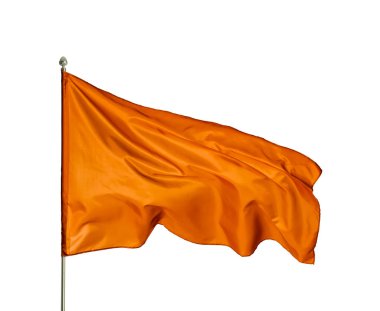 Beyaz arkaplanda dalgalanan parlak turuncu bayrak