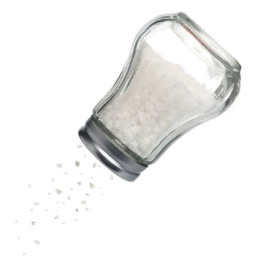 Beyaz arkaplanda titreticiden düşen tuz