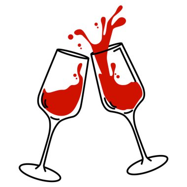 Beyaz zemin üzerinde şarap ile şıngırdayan bardak, illüstrasyon