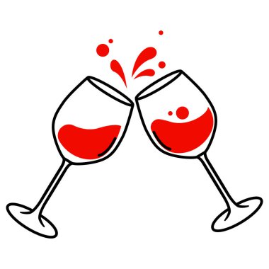 Beyaz zemin üzerinde şarap ile şıngırdayan bardak, illüstrasyon