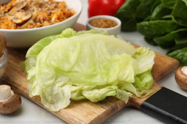 Doldurulmuş lahana ruloları için malzemeler masada, yakın plan.