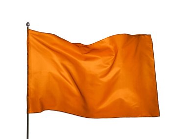 Beyaz arkaplanda dalgalanan parlak turuncu bayrak