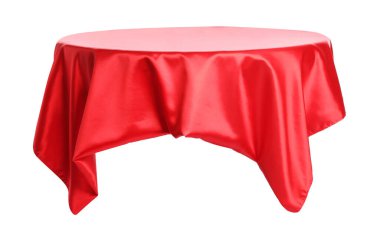 Beyaz üzerine izole edilmiş şık kırmızı ipek kumaşlı masa