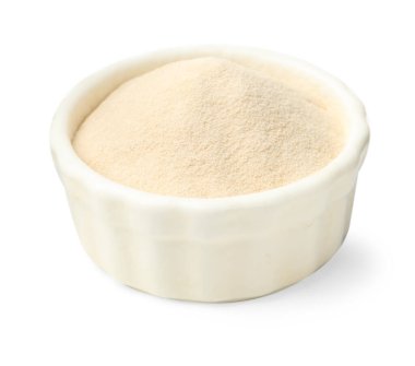 Kasedeki jelatin tozu beyaza izole edilmiş.