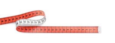 Bir ölçüm bandı beyaz, üst görünümde izole